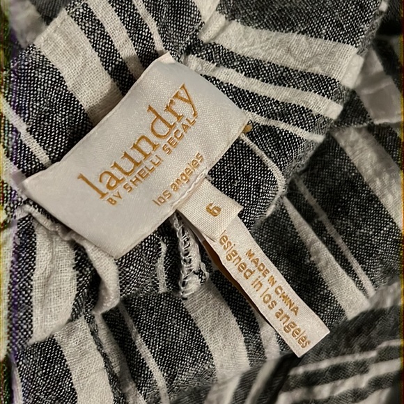 Laundry by Shelli Segal Striped Belted Jumpsuit Linen Cropped size 6 - Picture 5 of 7